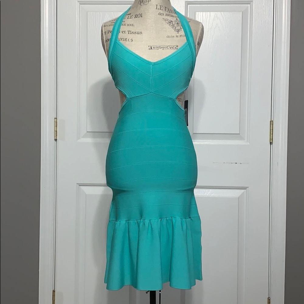 Turquoise Aqua Guess Mirage Halter CutOut Dress - Picture 3 of 8